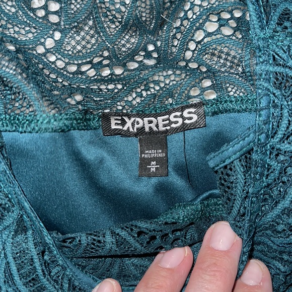 EXPRESS teal sleeveless lace overlay cutout dress - Picture 7 of 11